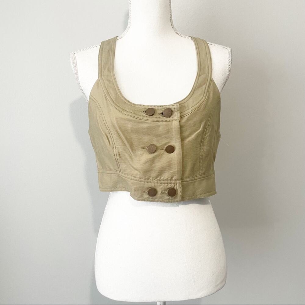 BCBGENERATION tan double breasted racerback crop top size 10 NWT sleeveless 90s